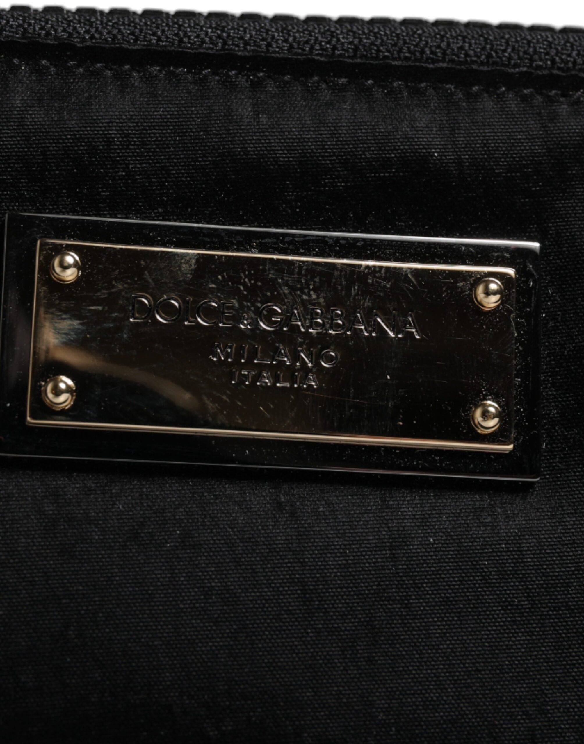 Dolce &amp; Gabbana Sort Nylon Logo Plaque Nøglering Pouch Clutch taske