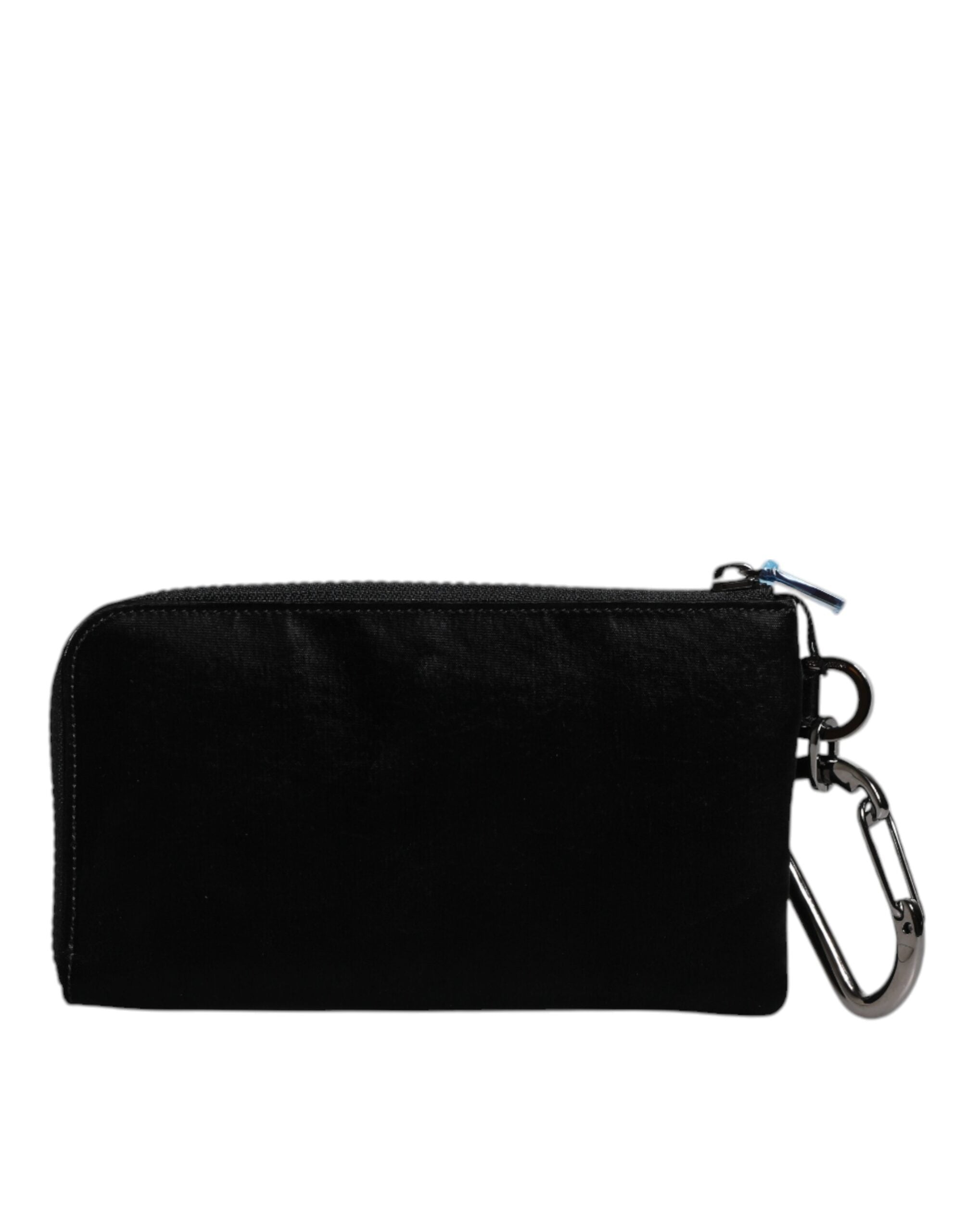 Dolce &amp; Gabbana Sort Nylon Logo Plaque Nøglering Pouch Clutch taske