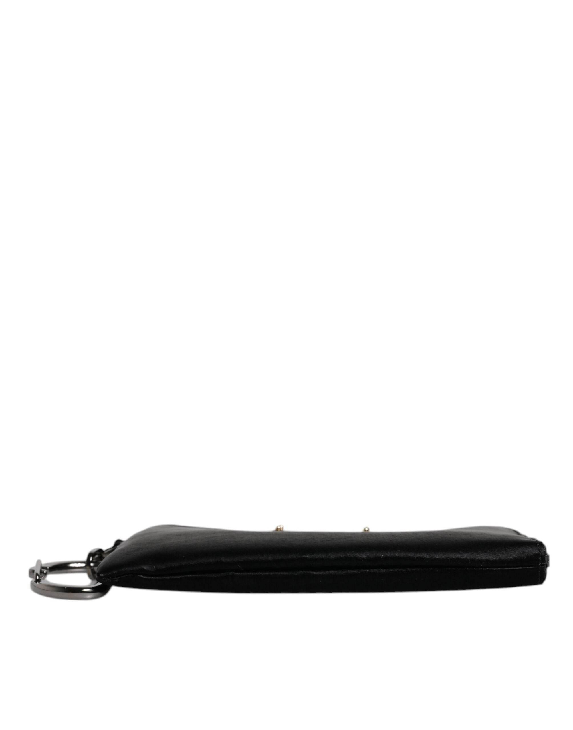 Dolce & Gabbana Black Nylon Logo Plaque Keyring Pouch Clutch Bag - Hilstor