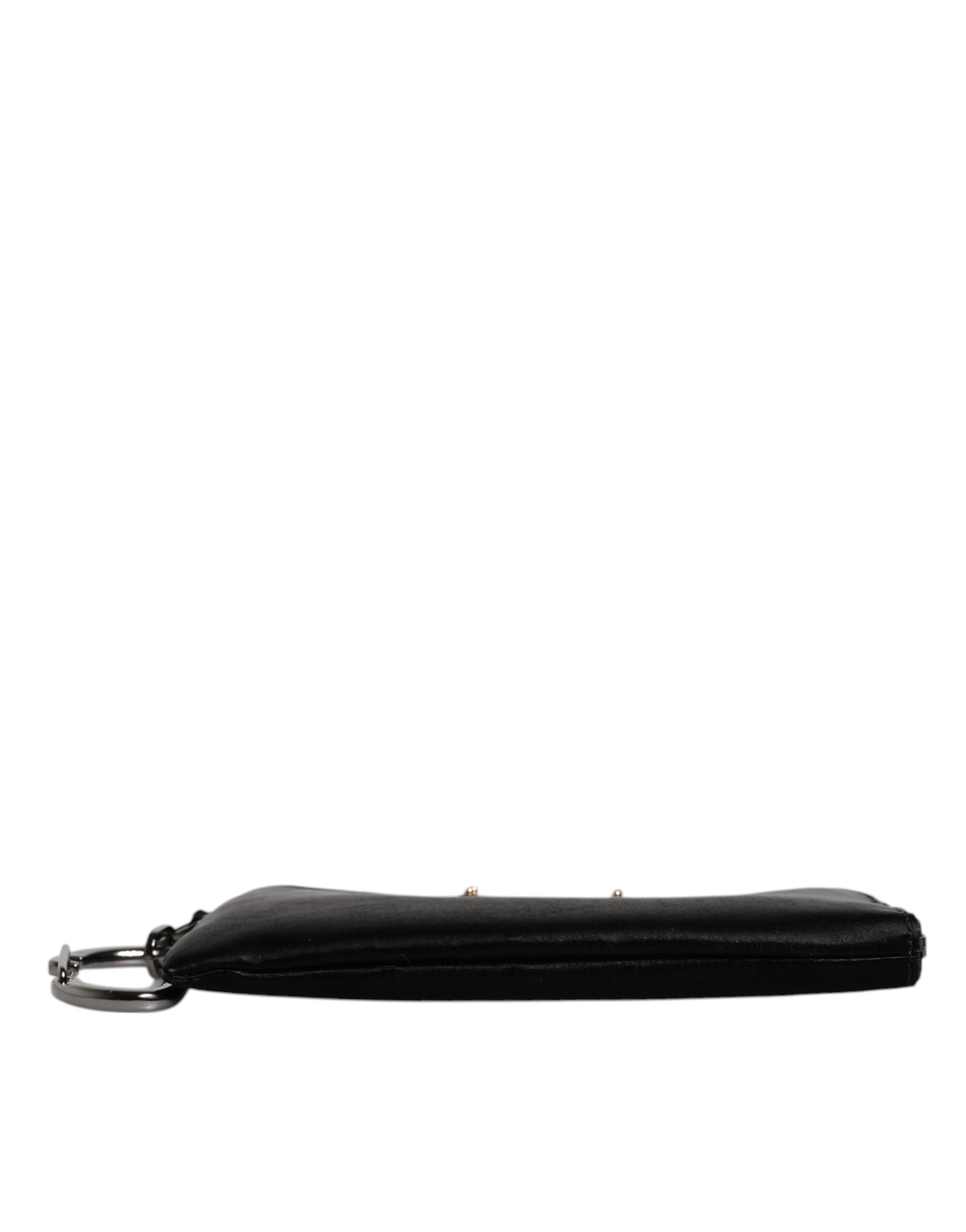 Dolce &amp; Gabbana Sort Nylon Logo Plaque Nøglering Pouch Clutch taske