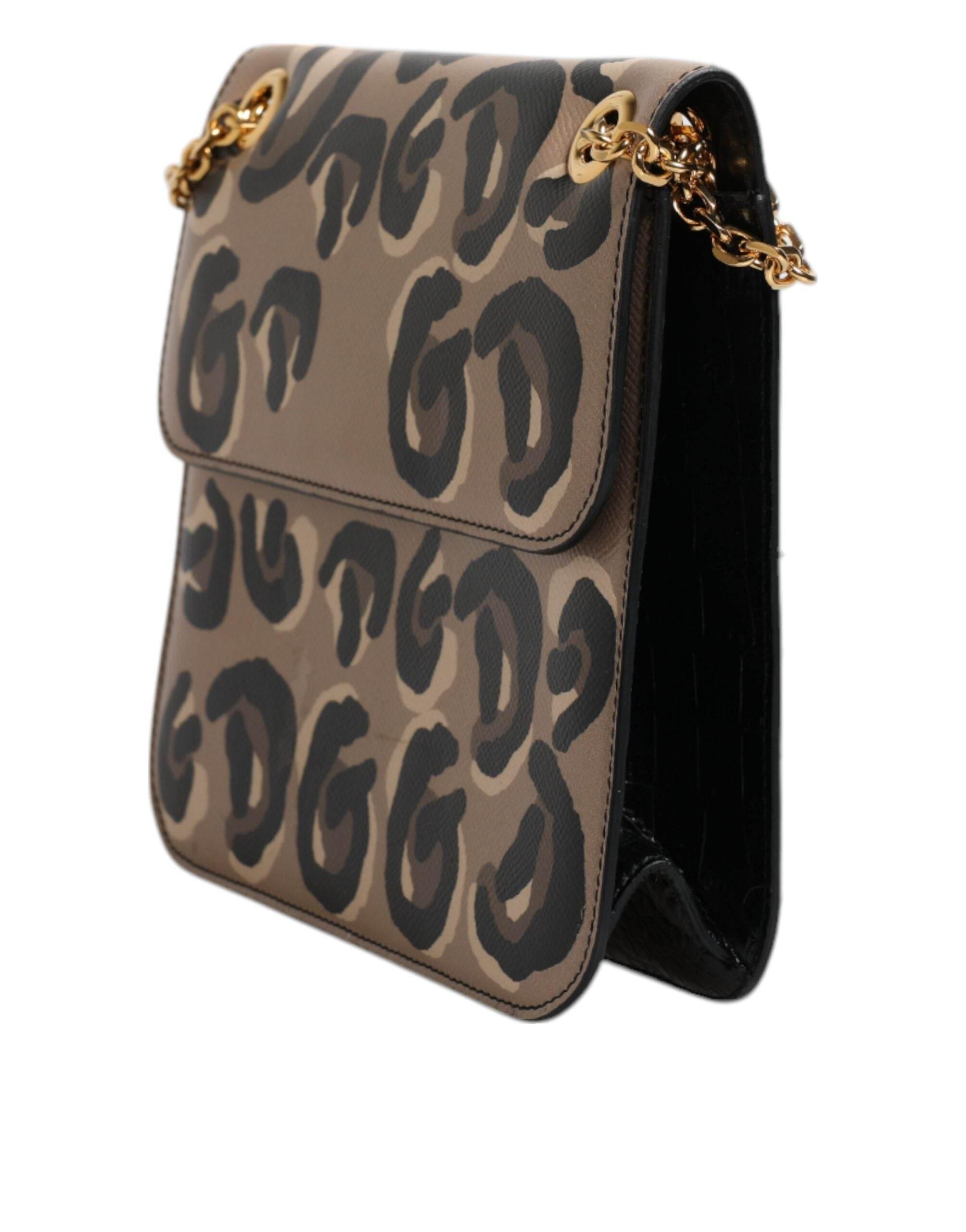 Dolce & Gabbana Beige DG Leopard Pattern Leather Crossbody Bag - Hilstor