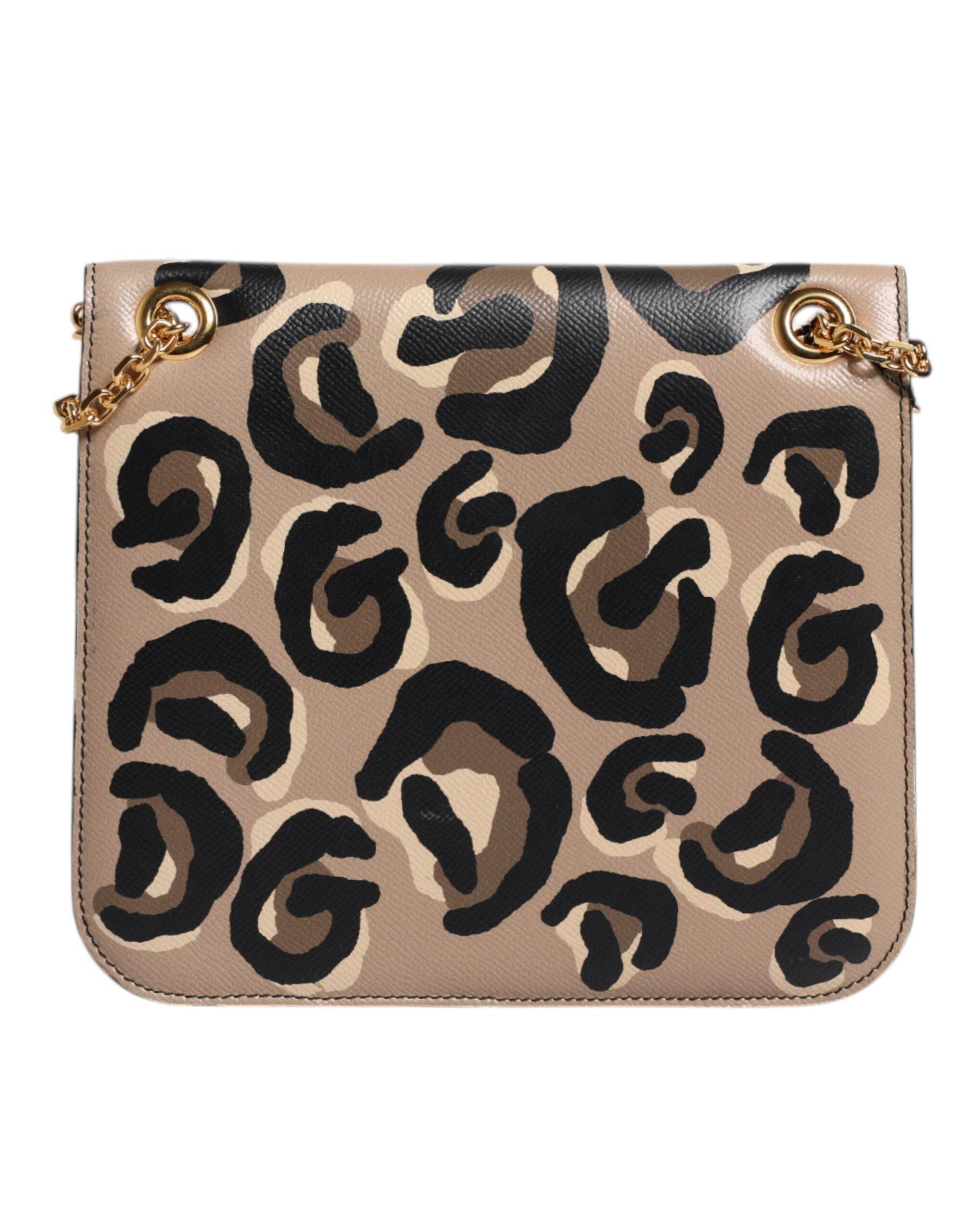 Dolce & Gabbana Beige DG Leopard Pattern Leather Crossbody Bag - Hilstor