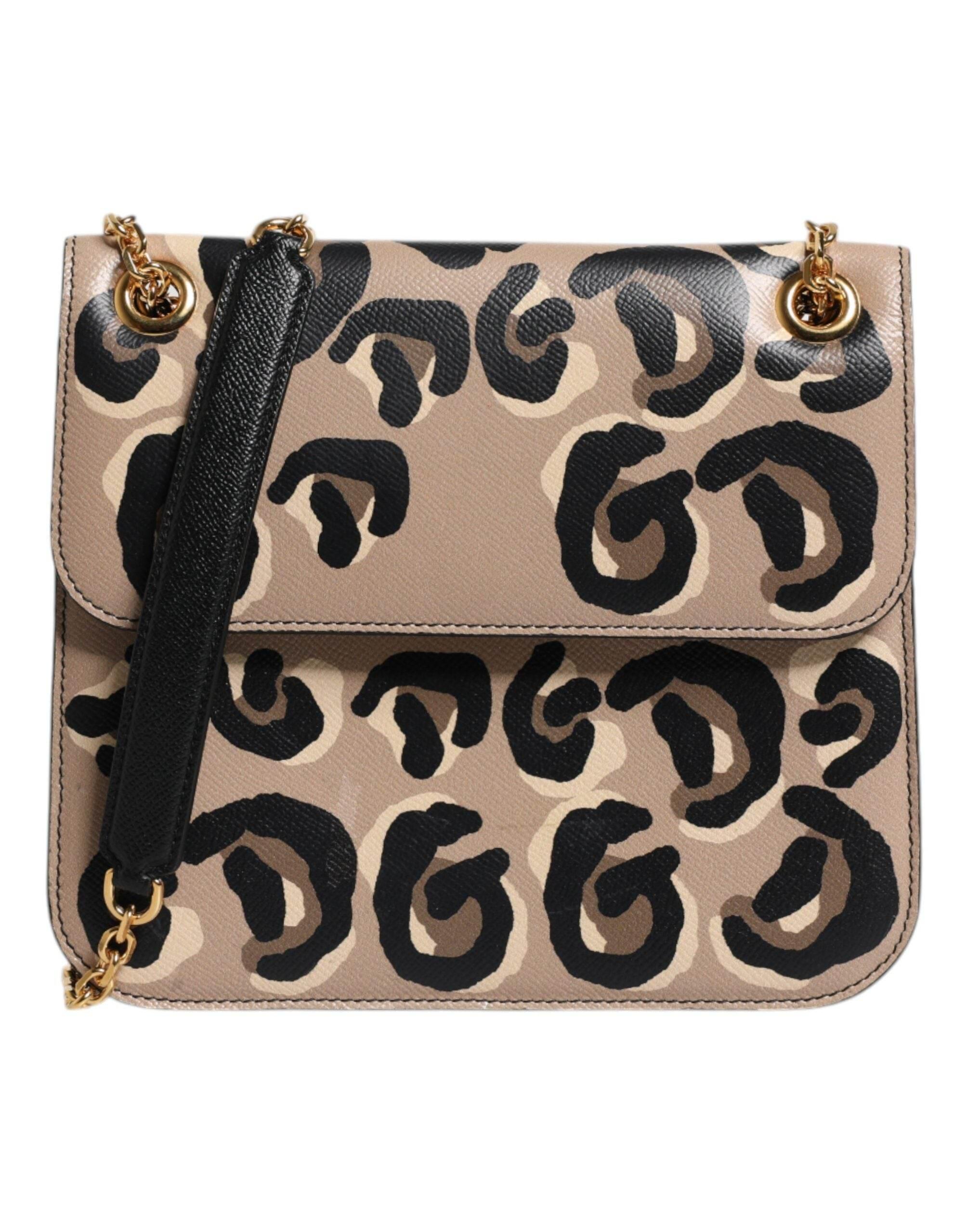 Dolce & Gabbana Beige DG Leopard Pattern Leather Crossbody Bag - Hilstor