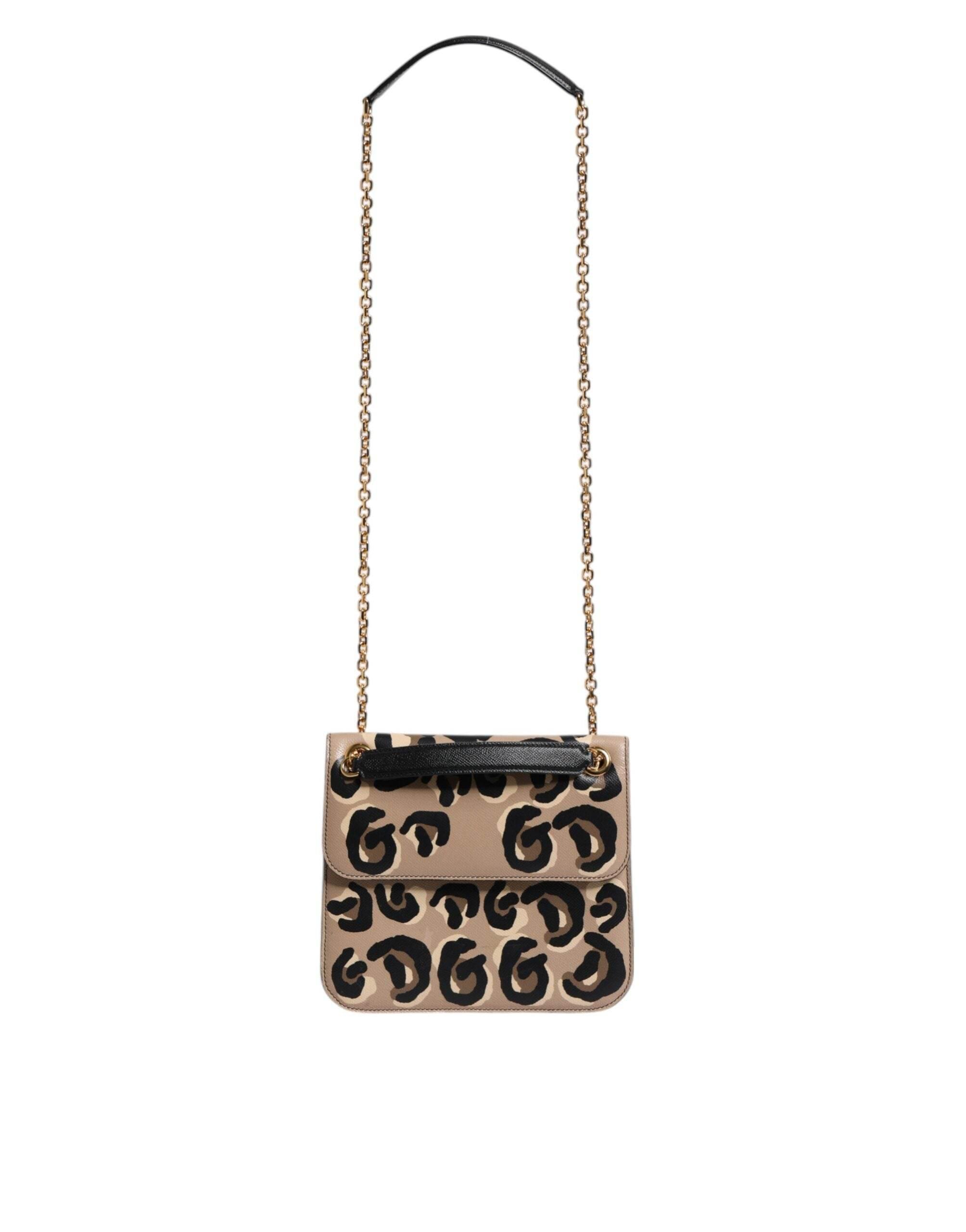 Dolce & Gabbana Beige DG Leopard Pattern Leather Crossbody Bag - Hilstor