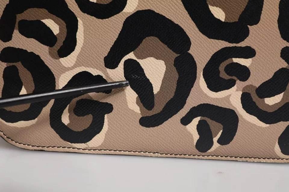 Dolce & Gabbana Beige DG Leopard Pattern Leather Crossbody Bag - Hilstor