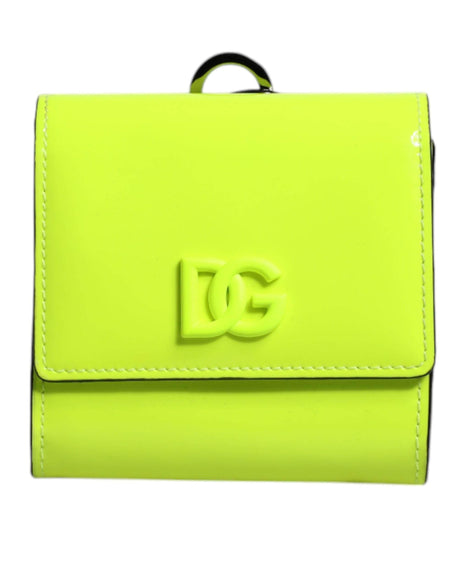 Dolce & Gabbana Yellow Green Bifold DG Logo Neck Strap Cardholder Wallet - Hilstor