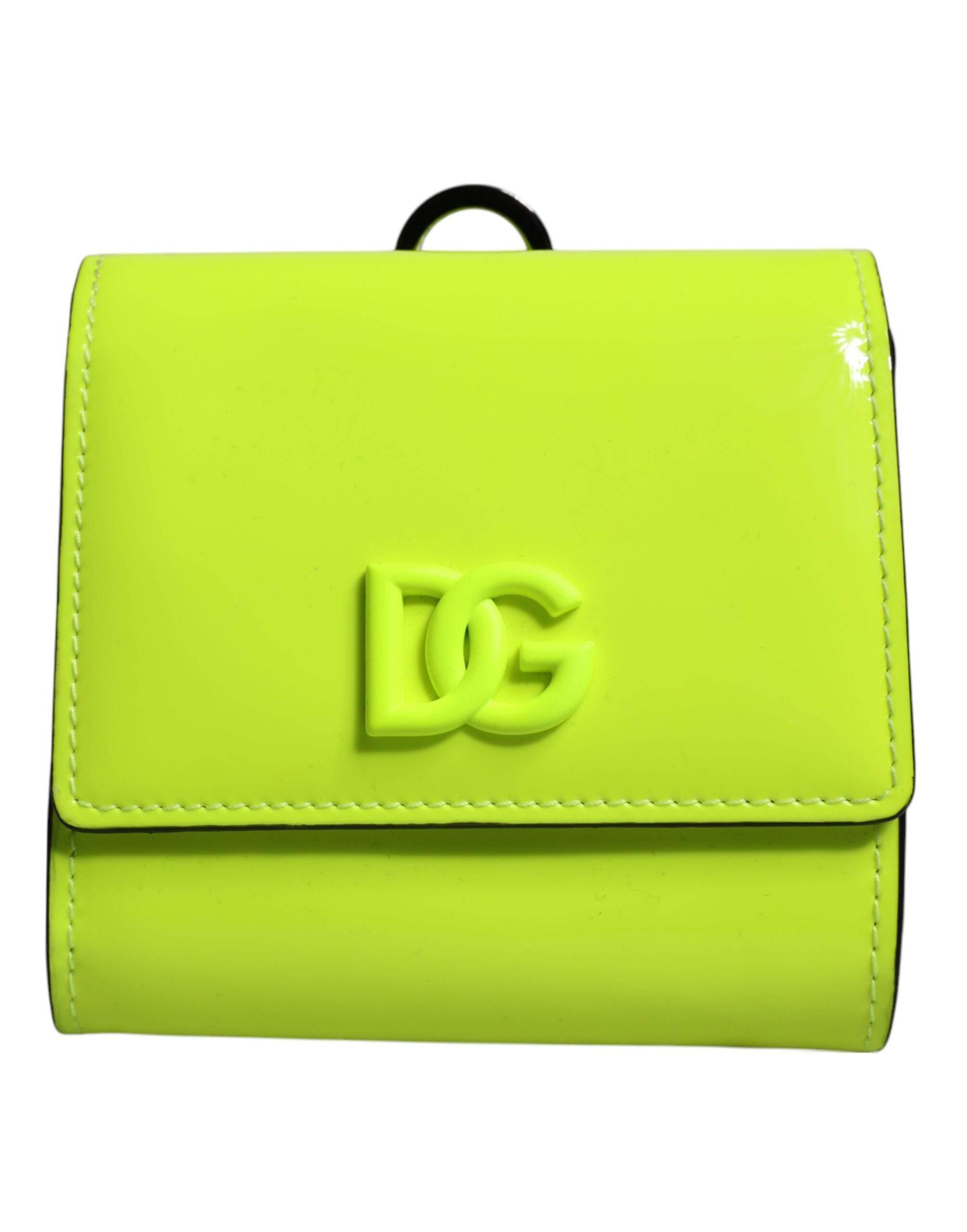Dolce & Gabbana Yellow Green Bifold DG Logo Neck Strap Cardholder Wallet - Hilstor