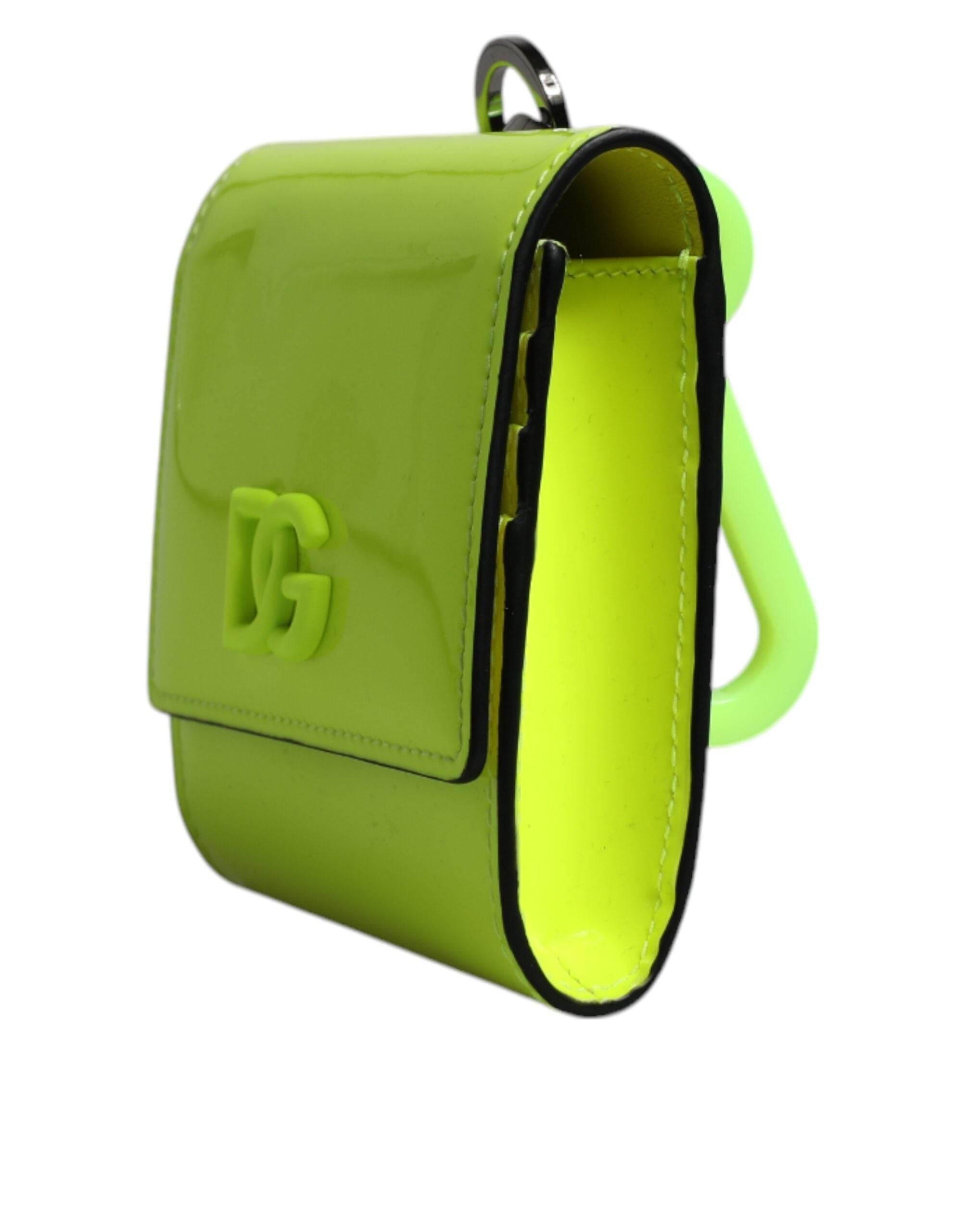 Dolce & Gabbana Yellow Green Bifold DG Logo Neck Strap Cardholder Wallet - Hilstor