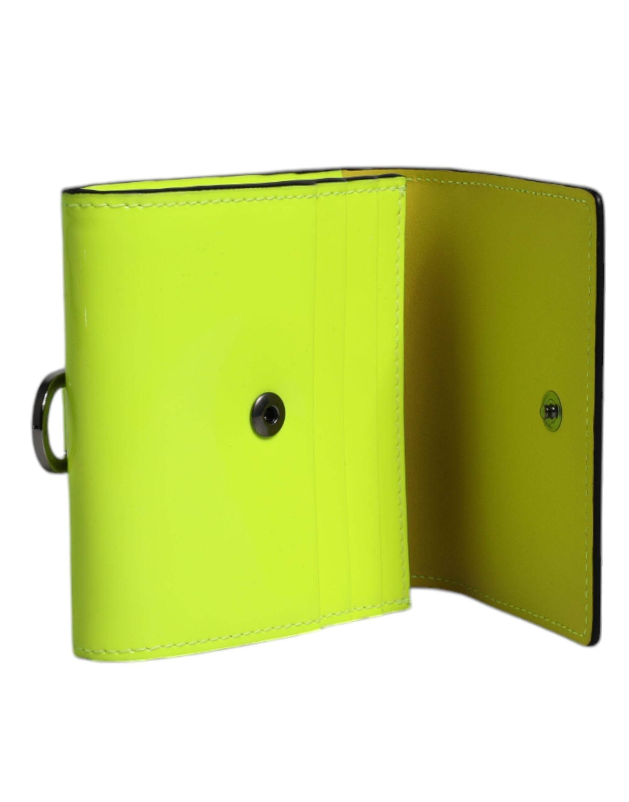 Dolce & Gabbana Yellow Green Bifold DG Logo Neck Strap Cardholder Wallet - Hilstor
