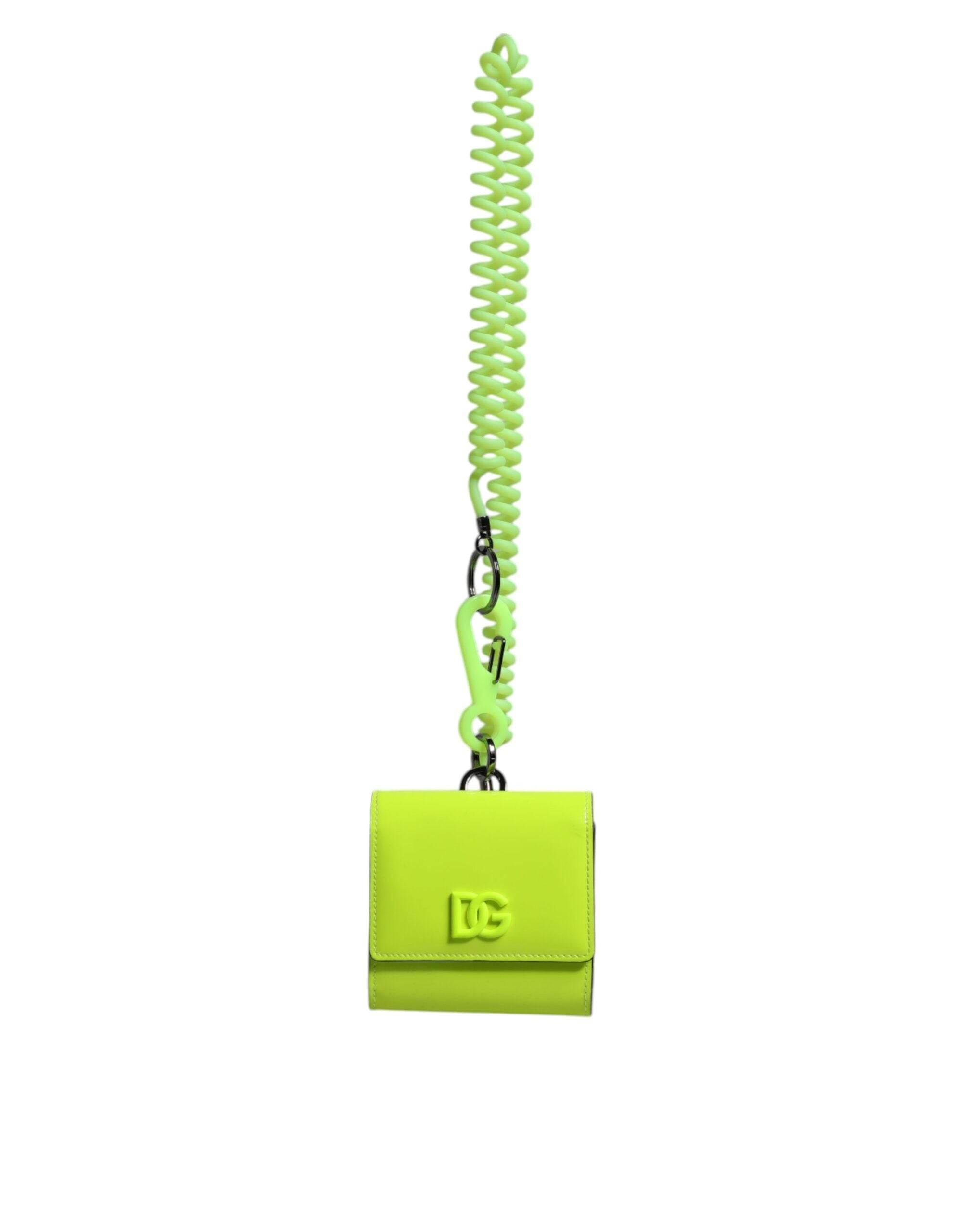 Dolce & Gabbana Yellow Green Bifold DG Logo Neck Strap Cardholder Wallet - Hilstor