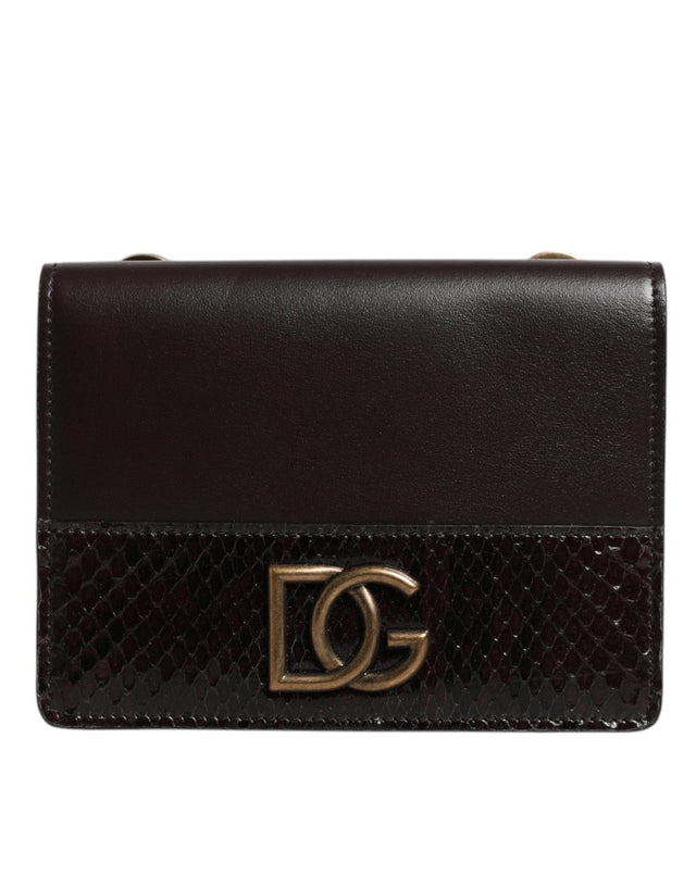 Dolce & Gabbana Brown Leather Bifold DG Logo Cardholder Sling Strap Wallet - Hilstor