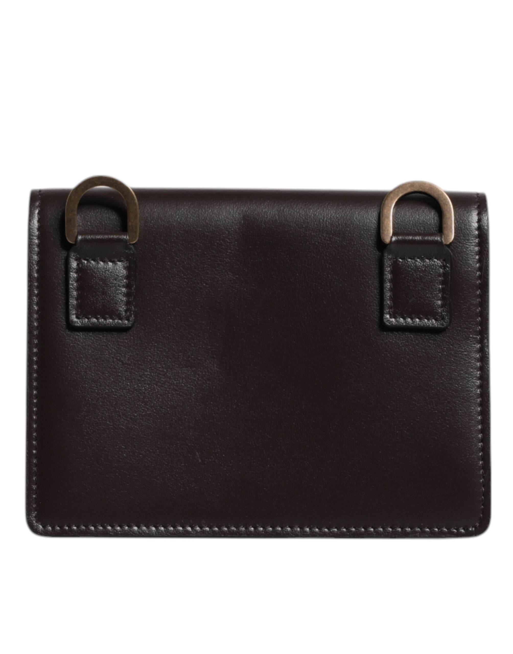 Dolce & Gabbana Brown Leather Bifold DG Logo Cardholder Sling Strap Wallet - Hilstor