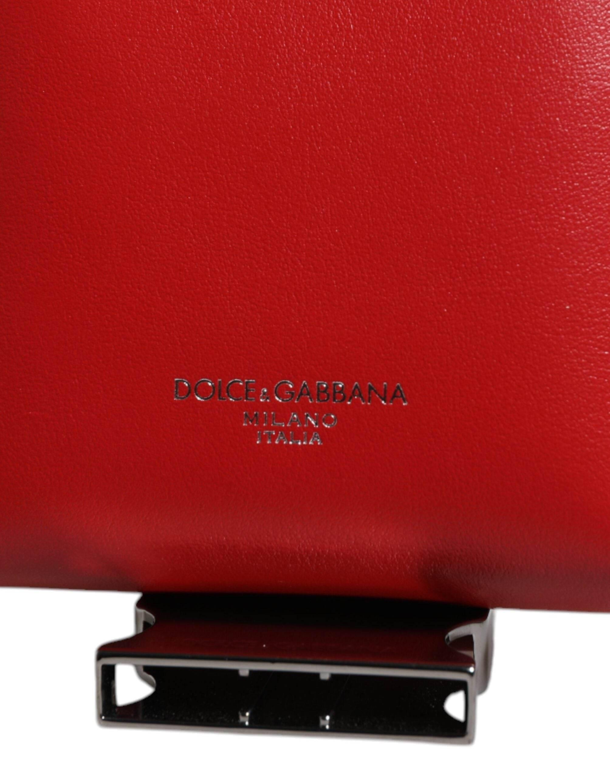Dolce & Gabbana Red Leather Logo Zip Around Card Holder Wide Strap Wallet - Hilstor