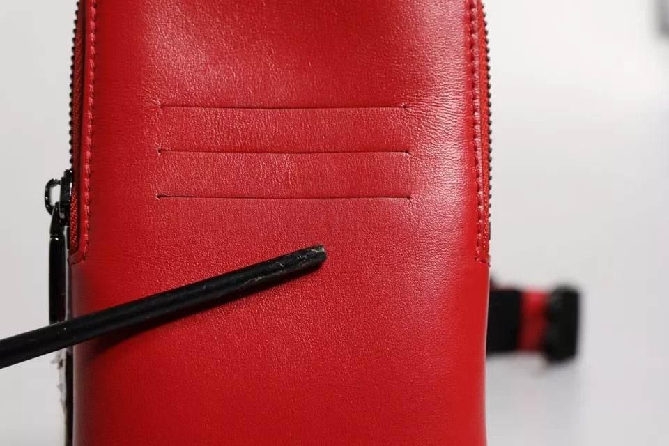 Dolce & Gabbana Red Leather Logo Zip Around Card Holder Wide Strap Wallet - Hilstor