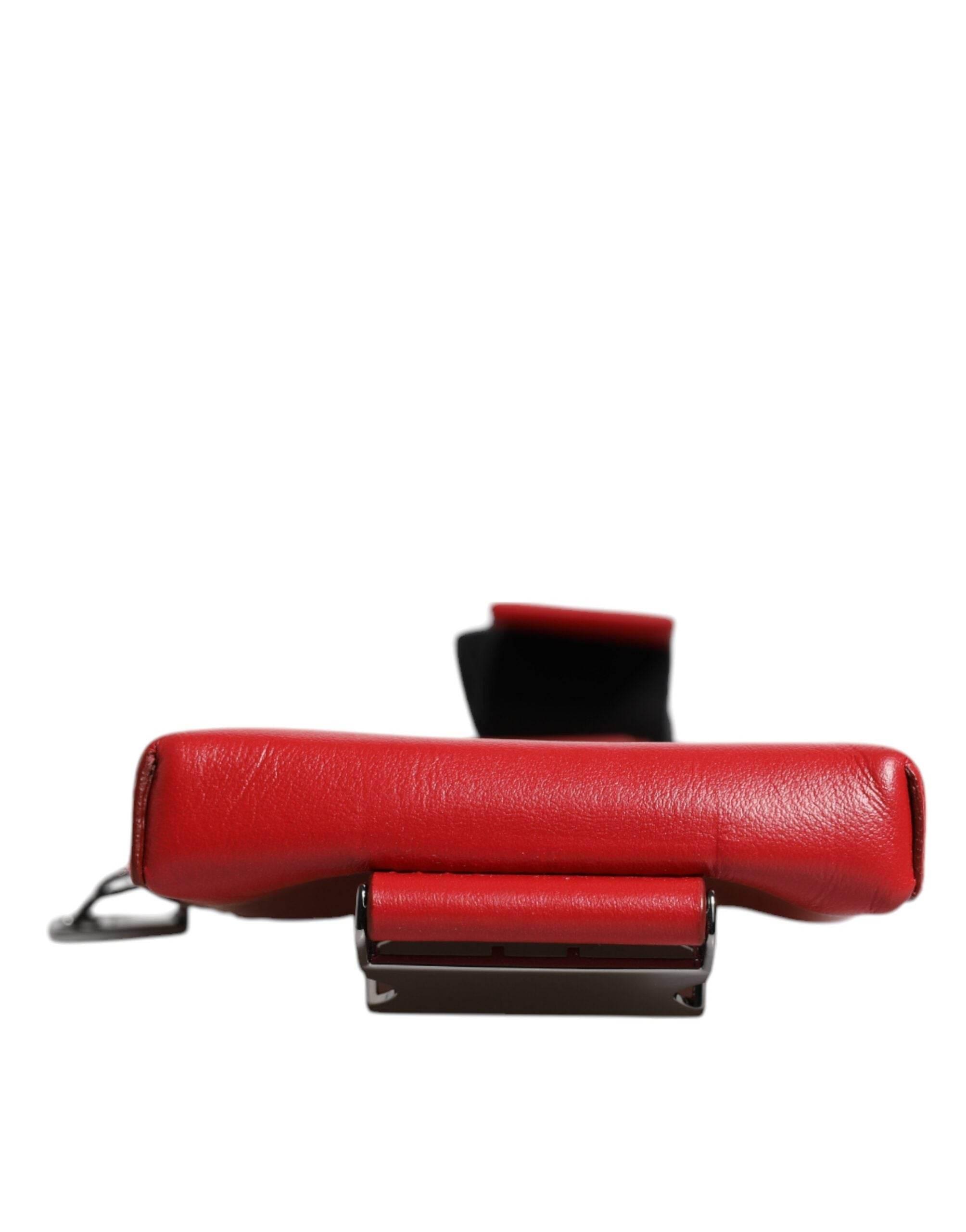 Dolce & Gabbana Red Leather Logo Zip Around Card Holder Wide Strap Wallet - Hilstor