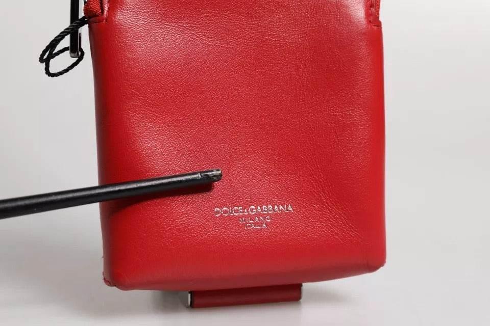 Dolce & Gabbana Red Leather Logo Zip Around Card Holder Wide Strap Wallet - Hilstor