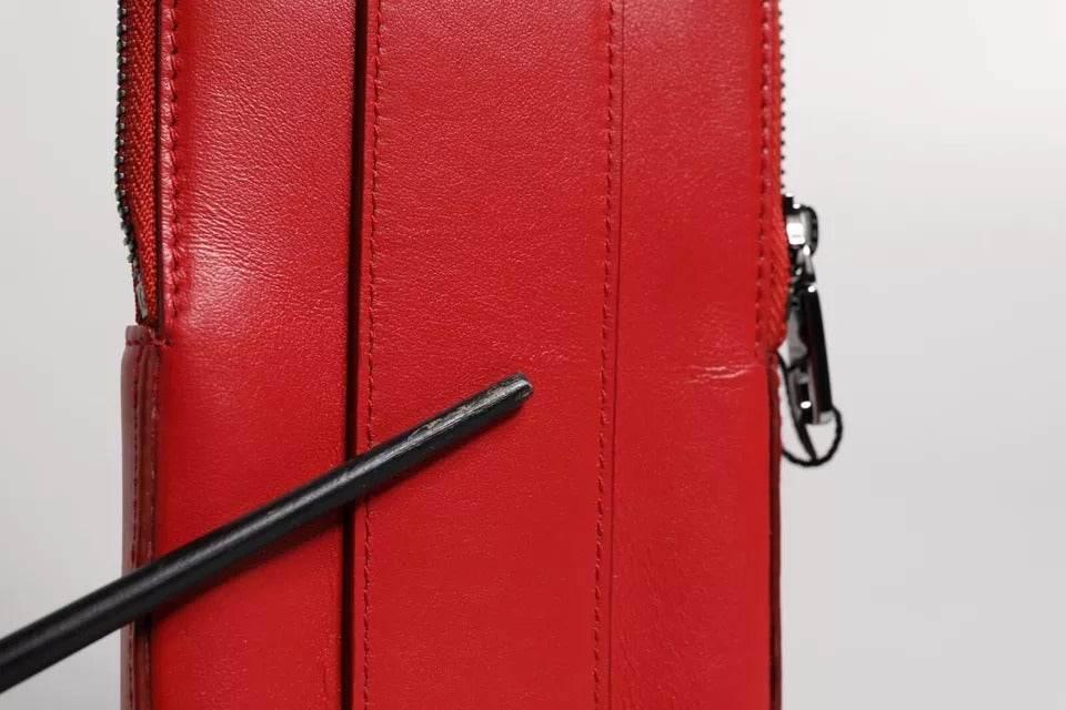 Dolce & Gabbana Red Leather Logo Zip Around Card Holder Wide Strap Wallet - Hilstor