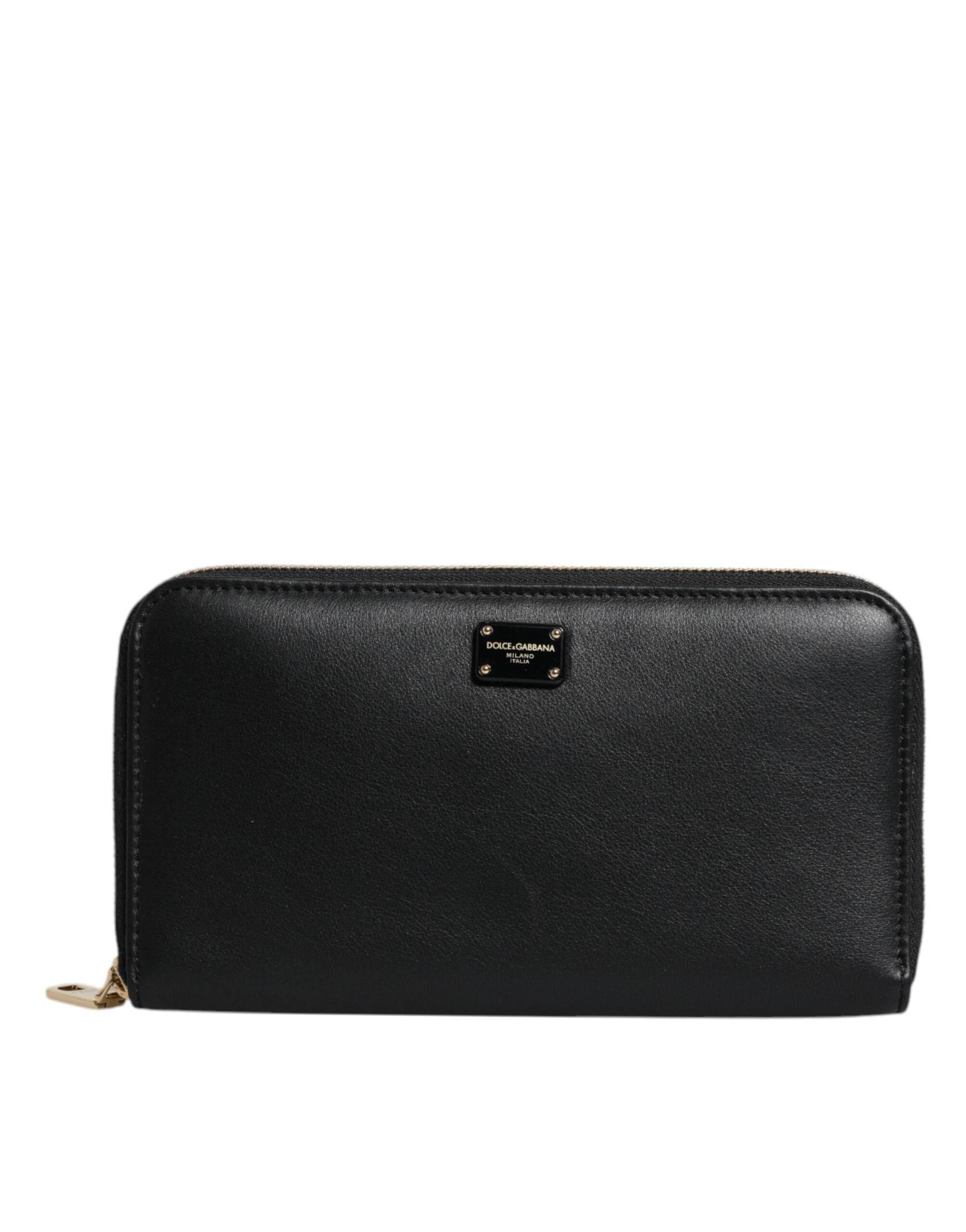 Dolce & Gabbana Black Calfskin Leather Logo Zip Around Continental Wallet - Hilstor