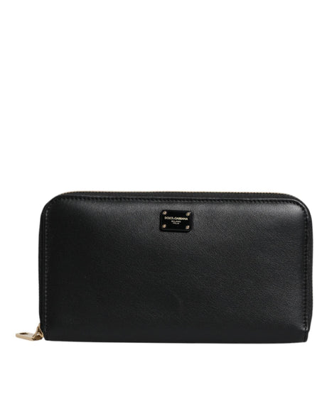 Dolce & Gabbana Black Calfskin Leather Logo Zip Around Continental Wallet - Hilstor