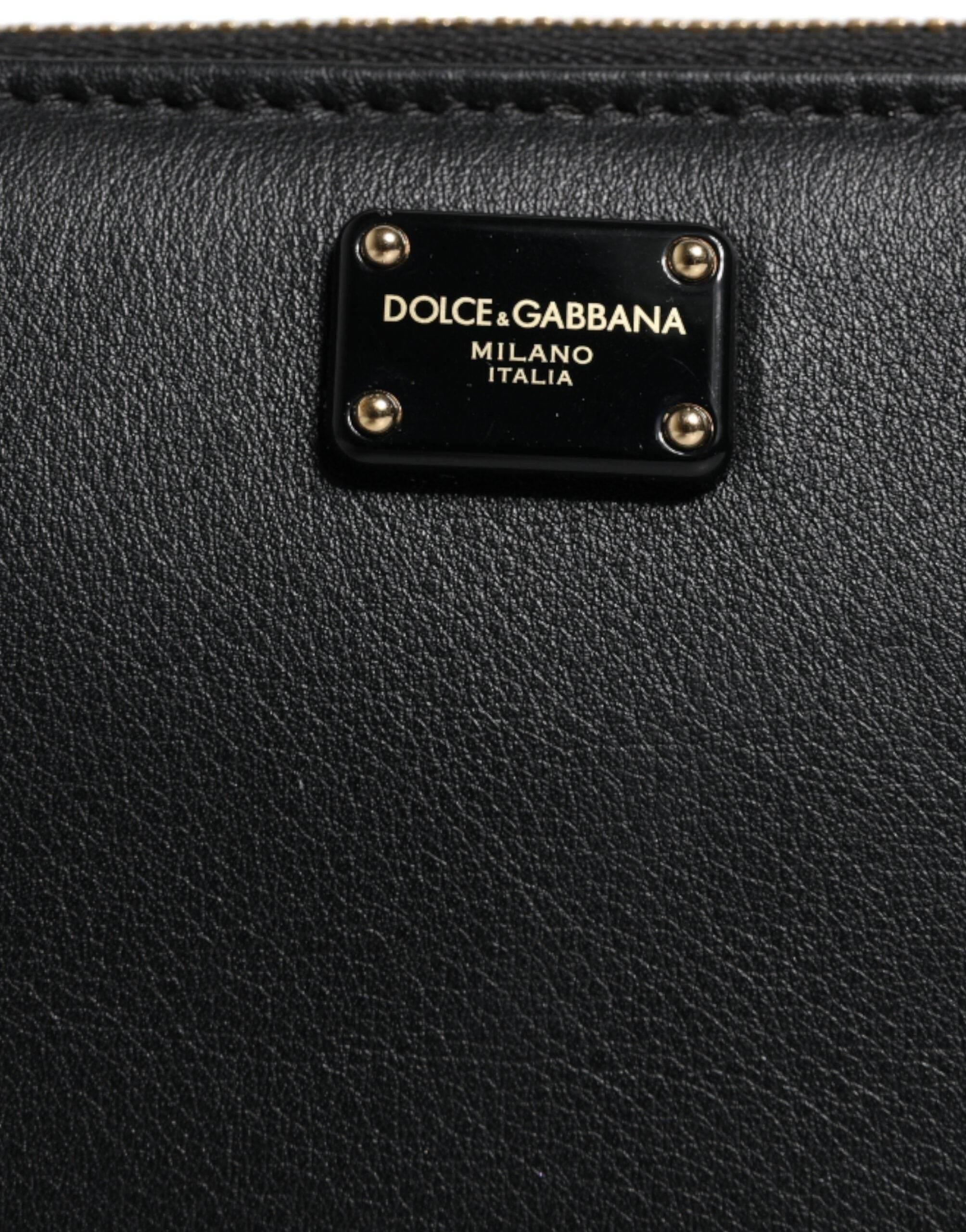 Dolce & Gabbana Black Calfskin Leather Logo Zip Around Continental Wallet - Hilstor