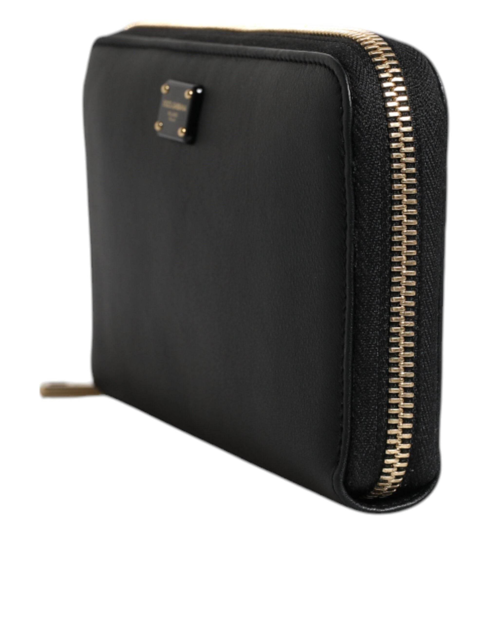 Dolce & Gabbana Black Calfskin Leather Logo Zip Around Continental Wallet - Hilstor