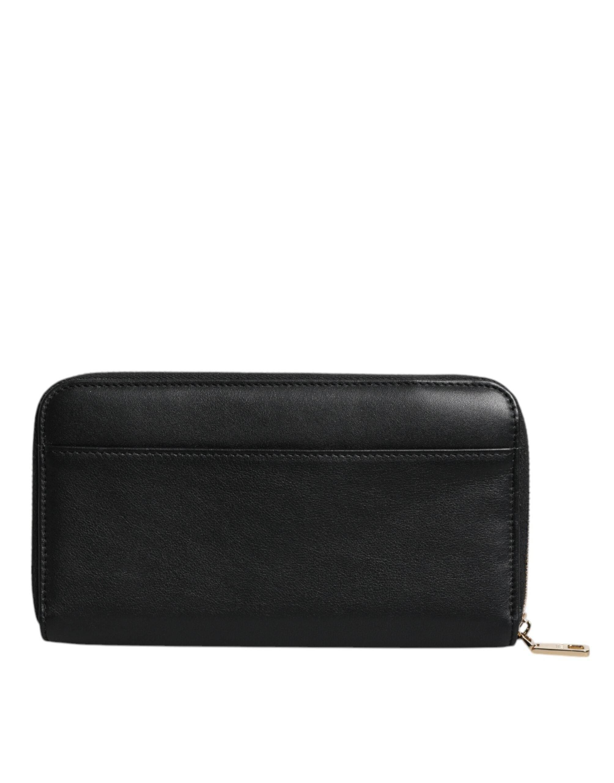 Dolce & Gabbana Black Calfskin Leather Logo Zip Around Continental Wallet - Hilstor
