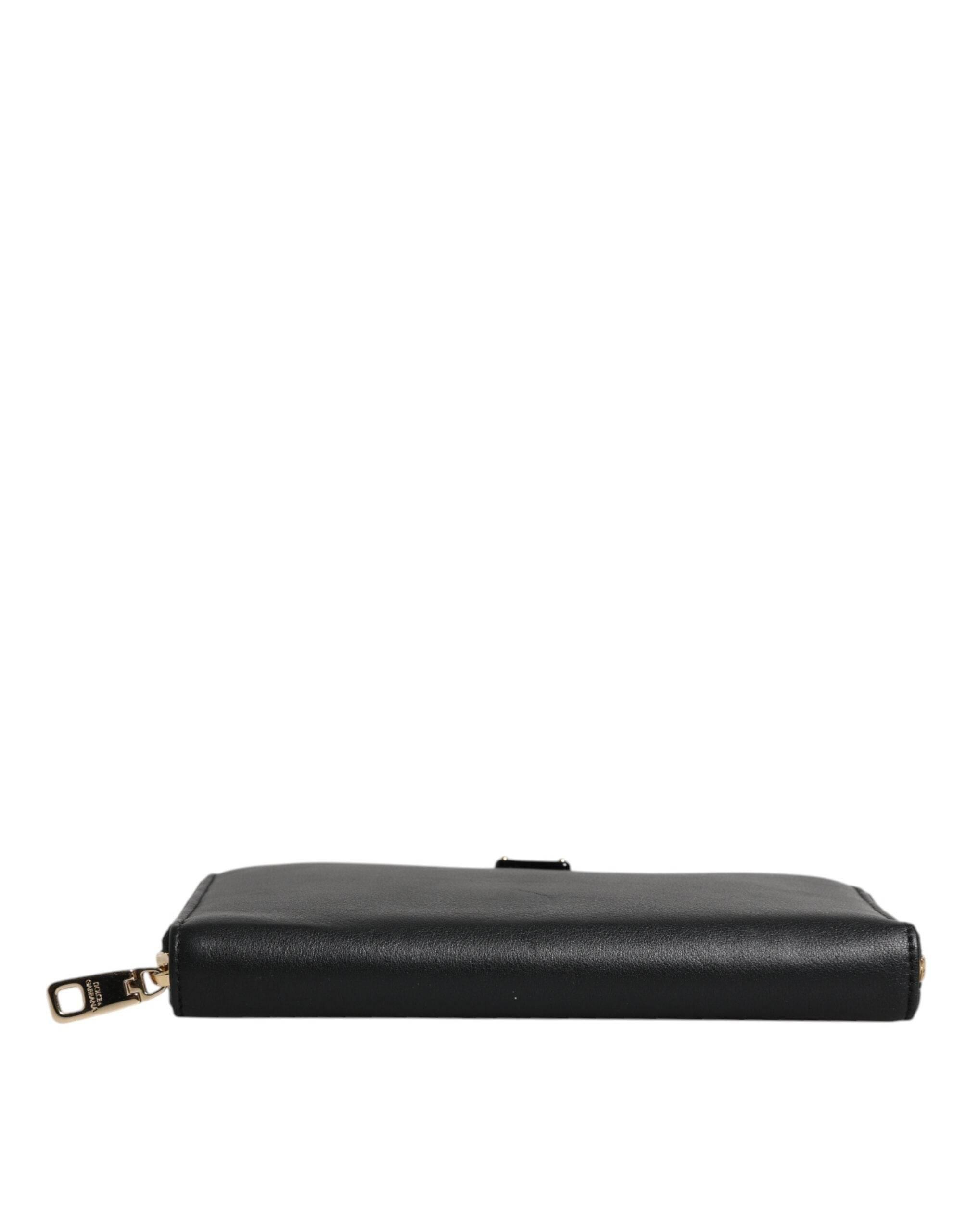Dolce & Gabbana Black Calfskin Leather Logo Zip Around Continental Wallet - Hilstor