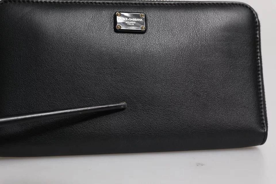 Dolce & Gabbana Black Calfskin Leather Logo Zip Around Continental Wallet - Hilstor
