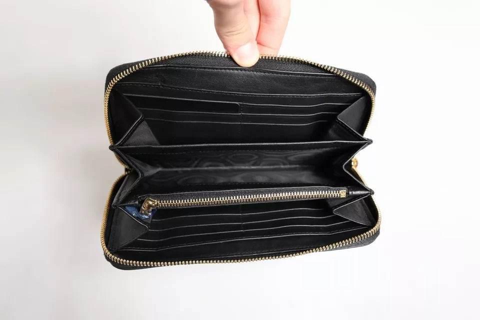 Dolce & Gabbana Black Calfskin Leather Logo Zip Around Continental Wallet - Hilstor