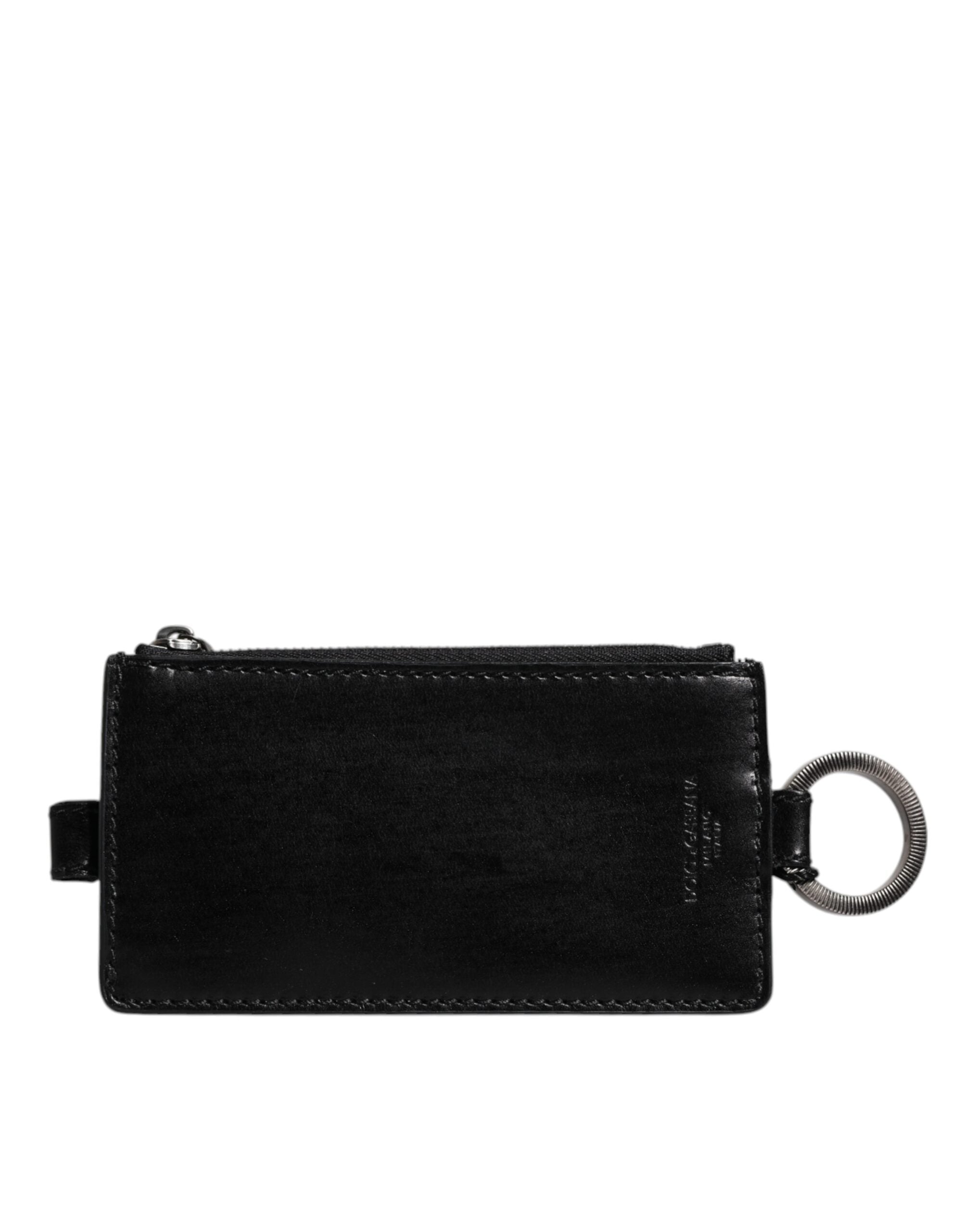 Dolce &amp; Gabbana Black Horse Læder Lanyard Logo Card Holder tegnebog