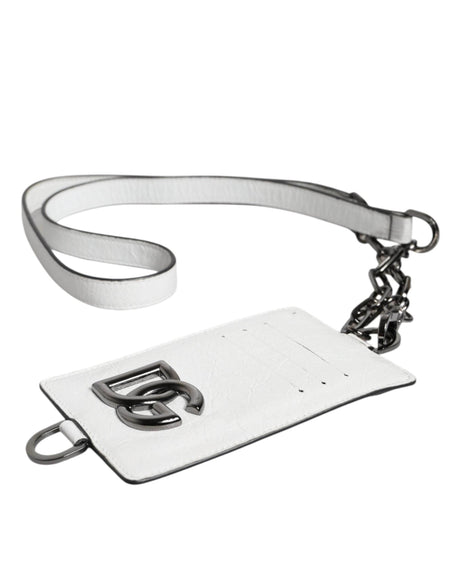 Dolce & Gabbana White Calf Leather Lanyard Logo Card Holder Wallet - Hilstor