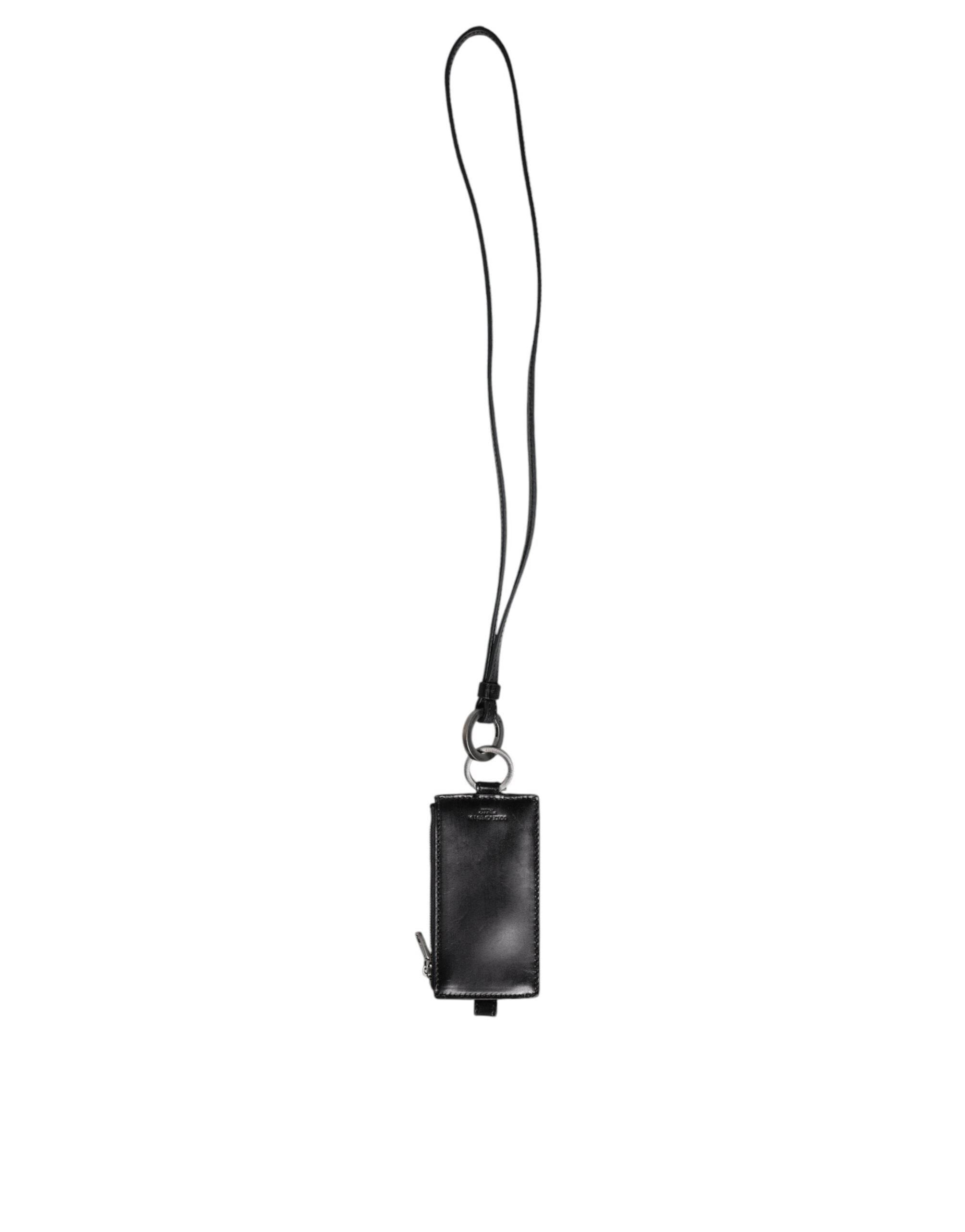 Dolce & Gabbana Black Horse Leather Lanyard Logo Card Holder Wallet - Hilstor