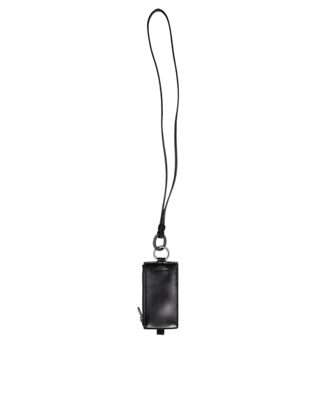 Dolce & Gabbana Black Horse Leather Lanyard Logo Card Holder Wallet - Hilstor