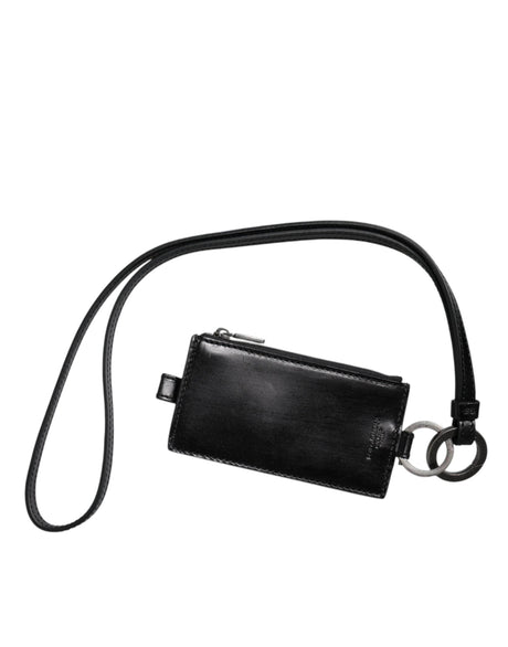 Dolce & Gabbana Black Horse Leather Lanyard Logo Card Holder Wallet - Hilstor