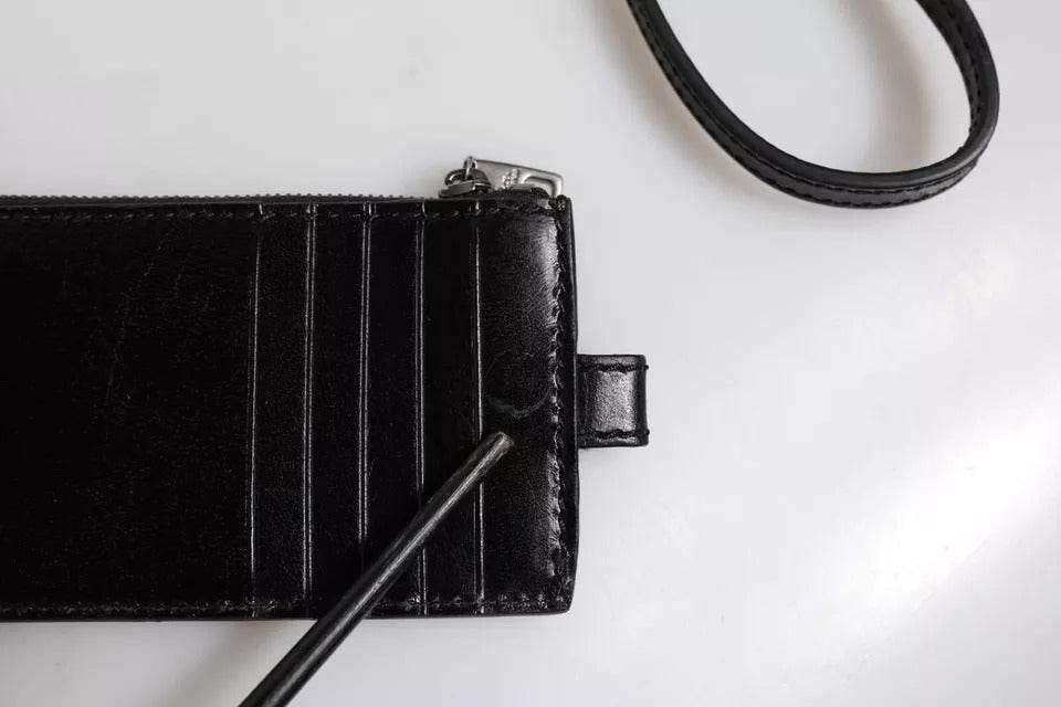 Dolce & Gabbana Black Horse Leather Lanyard Logo Card Holder Wallet - Hilstor