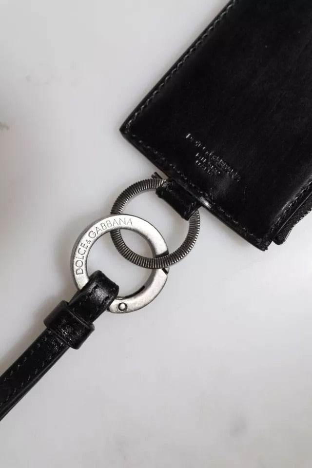 Dolce & Gabbana Black Horse Leather Lanyard Logo Card Holder Wallet - Hilstor