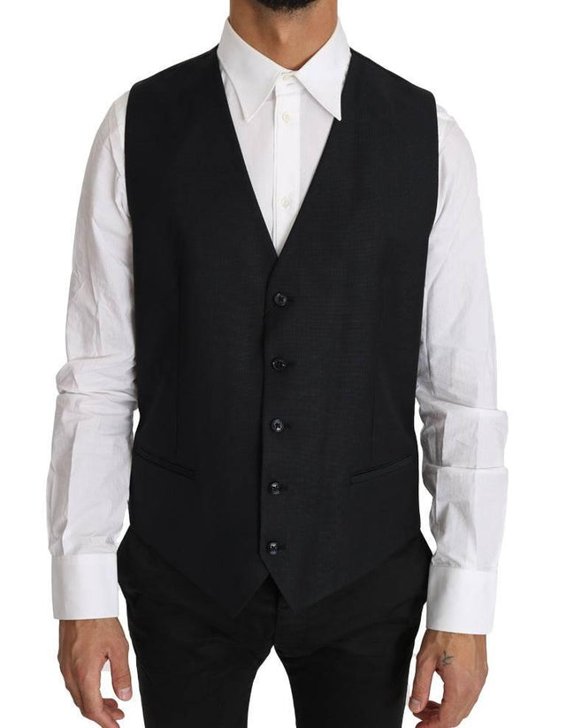 Dolce & Gabbana Gray Wool Silk Waistcoat Vest - Hilstor