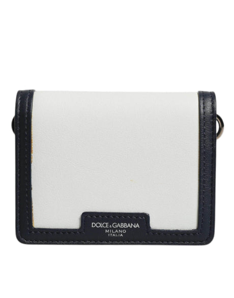 Dolce & Gabbana White Blue Leather Bifold Crossbody Sling Wallet - Hilstor