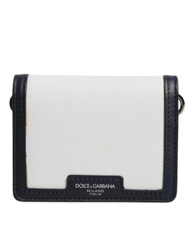 Dolce & Gabbana White Blue Leather Bifold Crossbody Sling Wallet - Hilstor