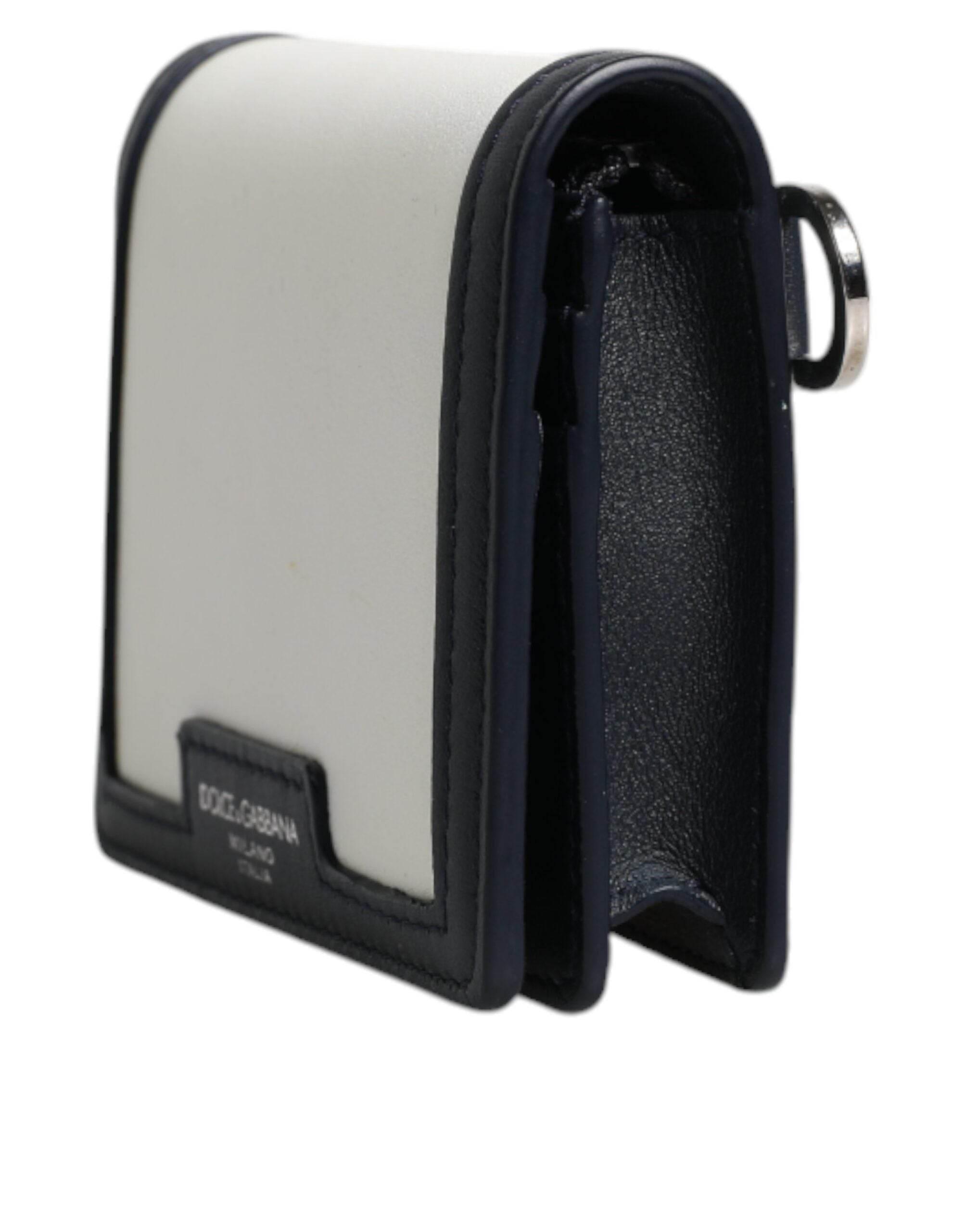 Dolce & Gabbana White Blue Leather Bifold Crossbody Sling Wallet - Hilstor