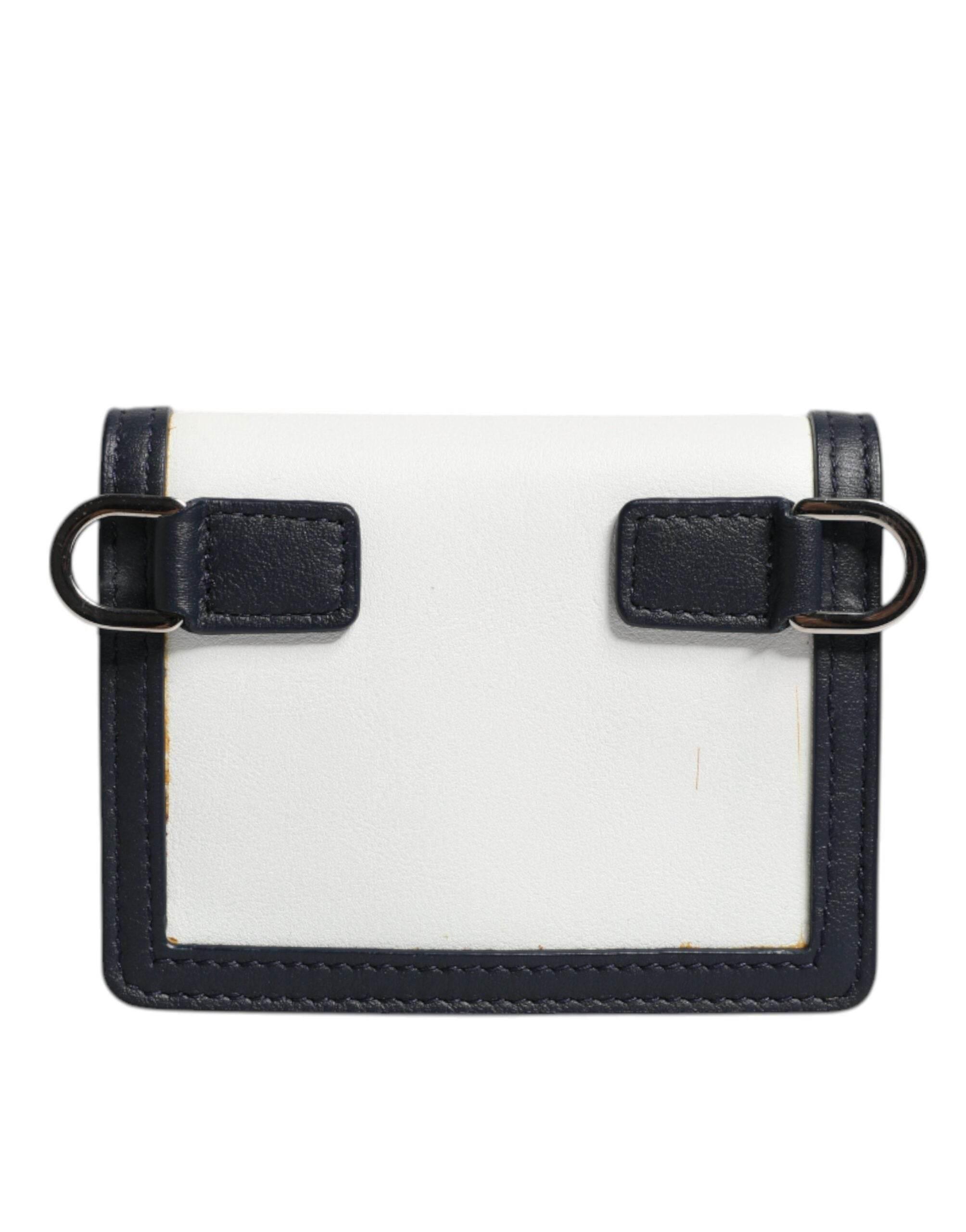 Dolce & Gabbana White Blue Leather Bifold Crossbody Sling Wallet - Hilstor