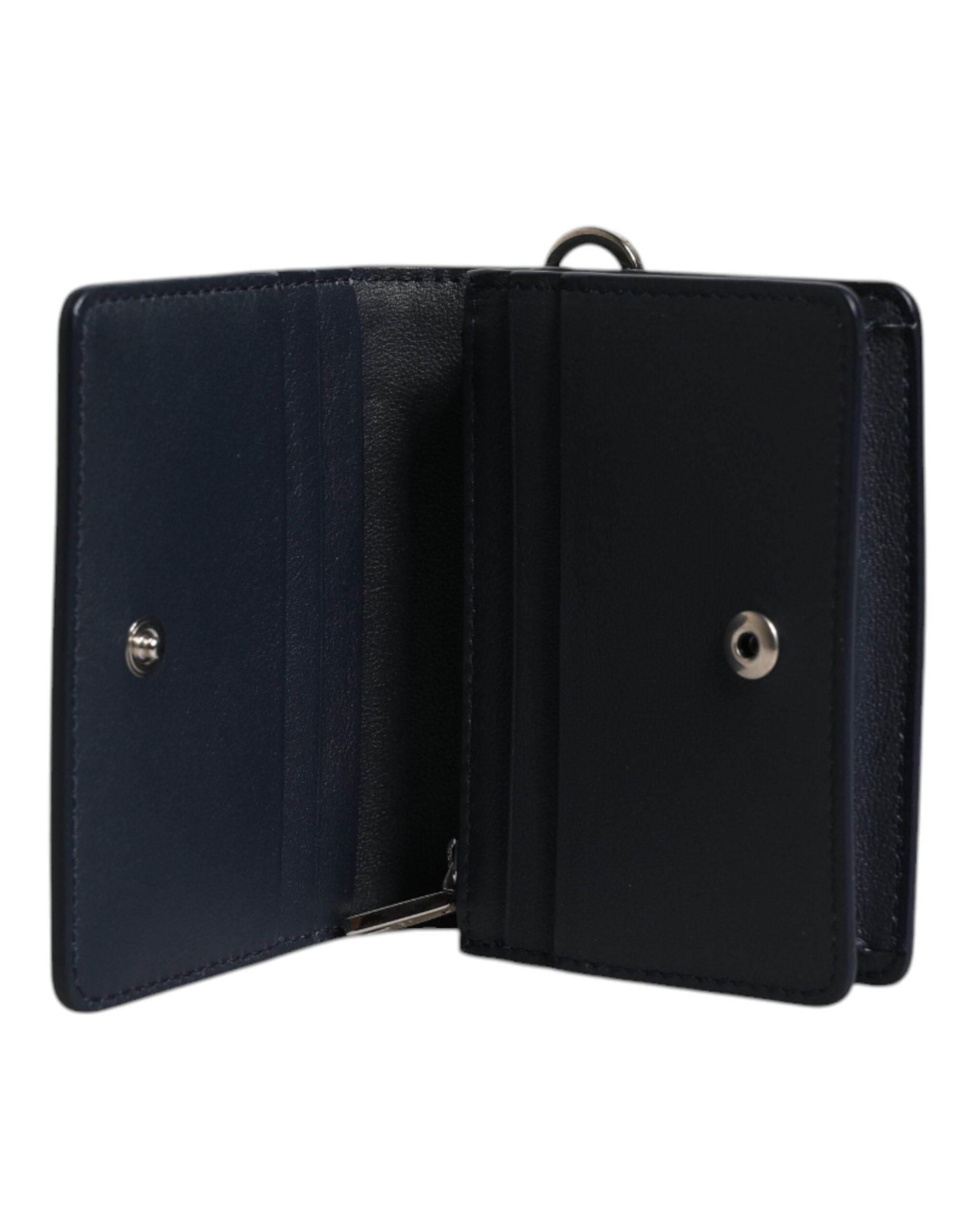 Dolce & Gabbana White Blue Leather Bifold Crossbody Sling Wallet - Hilstor