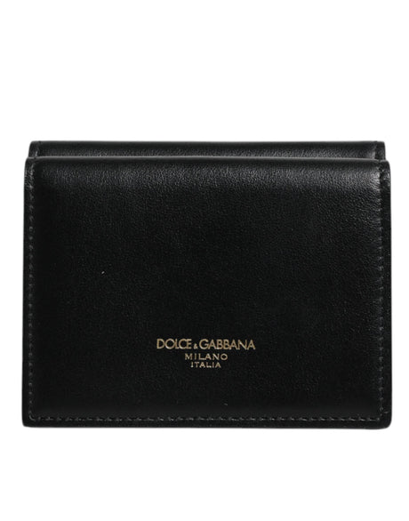 Dolce & Gabbana Black Leather Folding Card Holder Logo Print Wallet - Hilstor