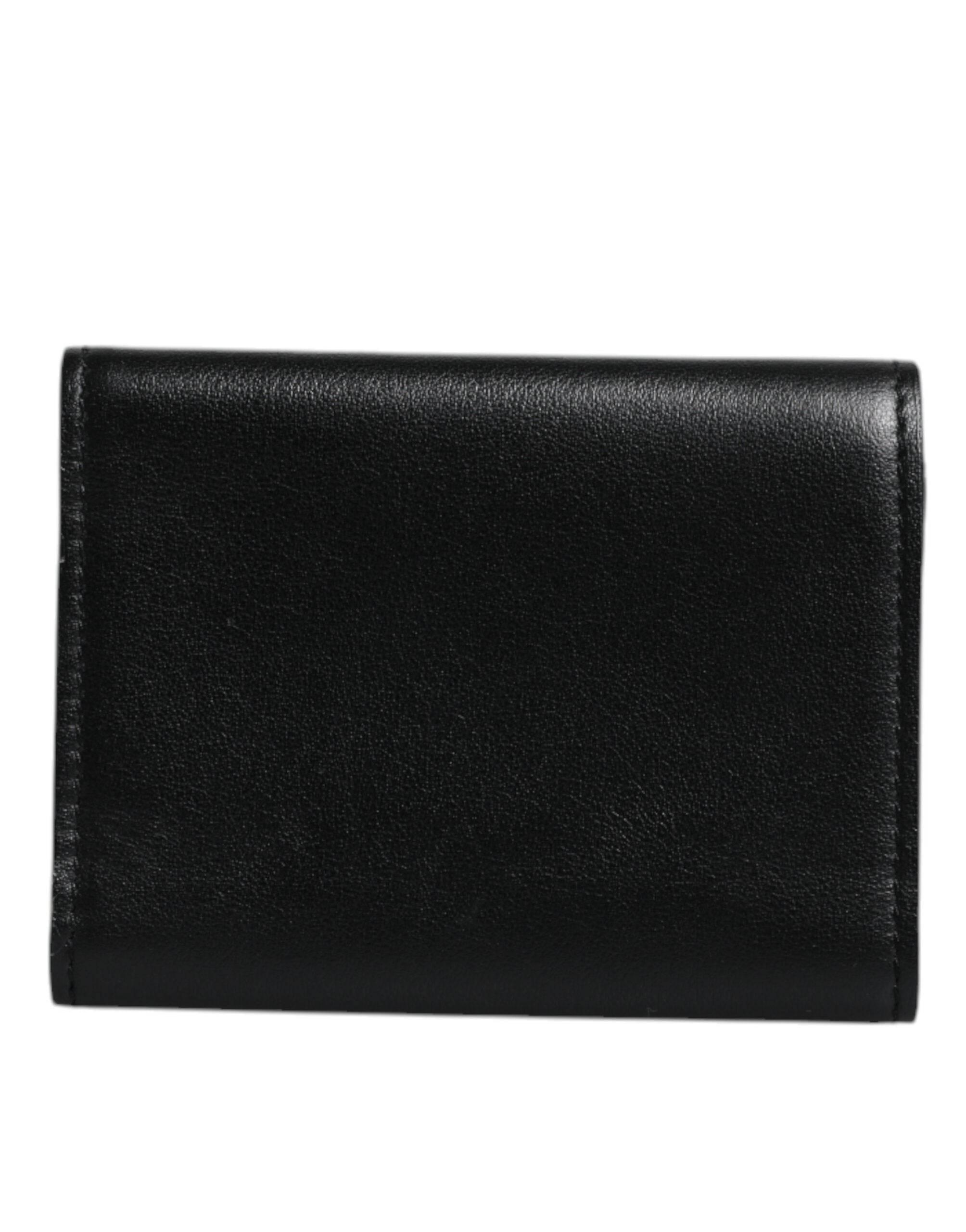 Dolce & Gabbana Black Leather Folding Card Holder Logo Print Wallet - Hilstor