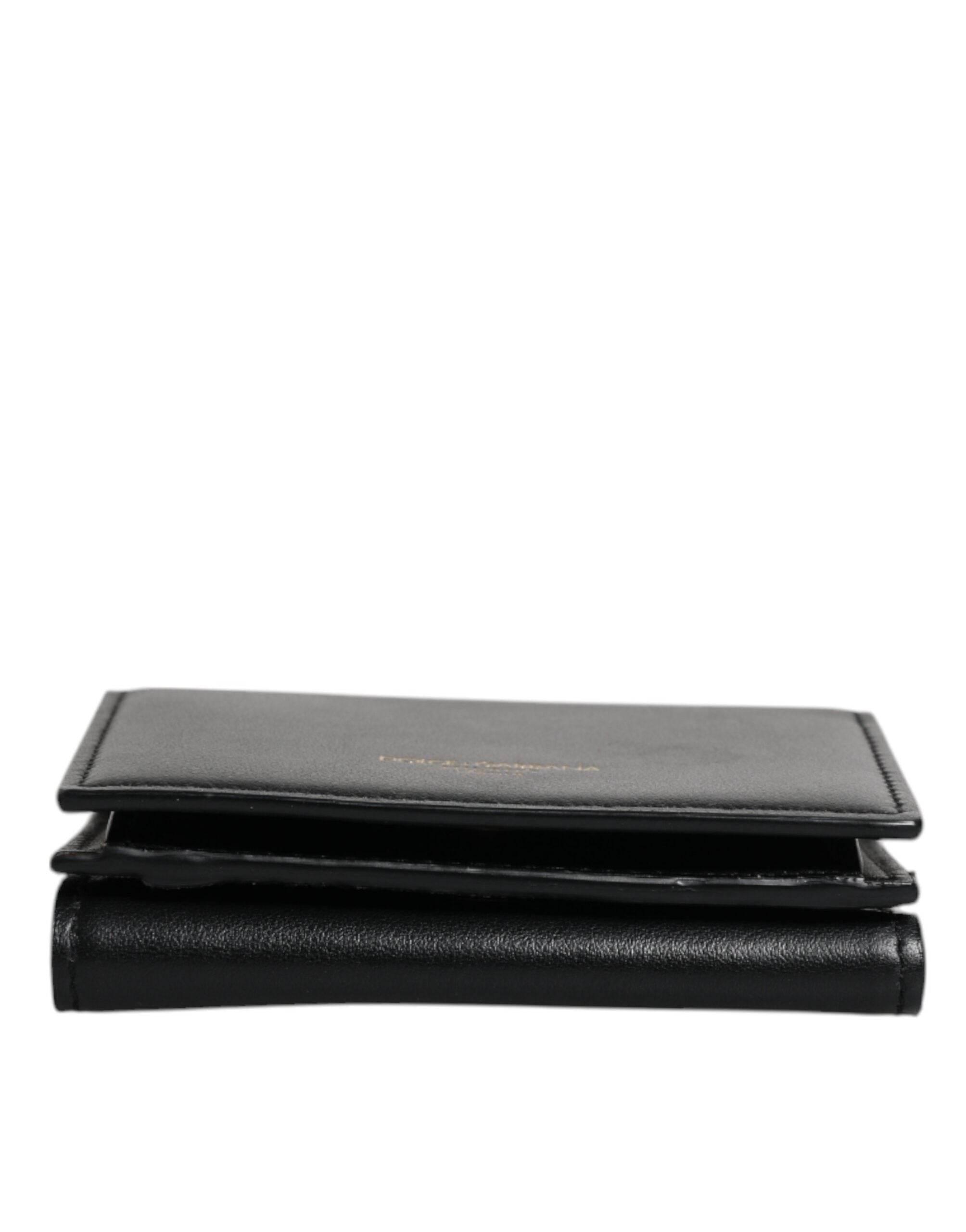 Dolce & Gabbana Black Leather Folding Card Holder Logo Print Wallet - Hilstor