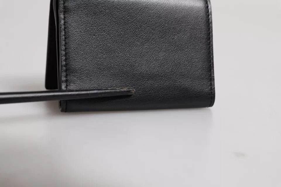 Dolce & Gabbana Black Leather Folding Card Holder Logo Print Wallet - Hilstor