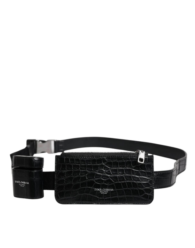 Dolce & Gabbana Black Alligator Leather Airpods Case Coin Purse Wallet - Hilstor