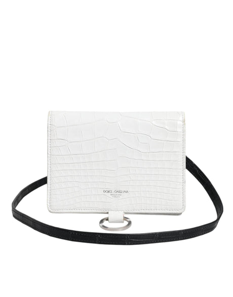 Dolce & Gabbana White Blue Leather Bifold Crossbody Sling Wallet - Hilstor