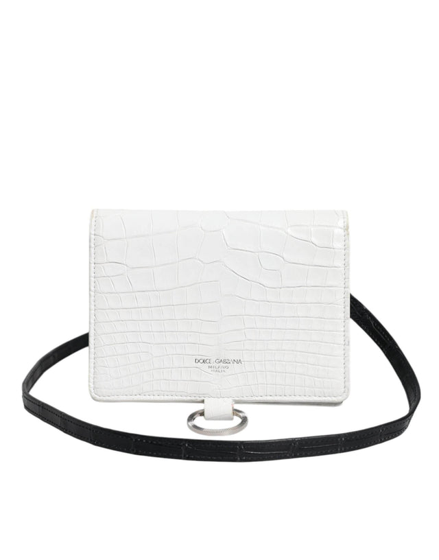 Dolce & Gabbana White Blue Leather Bifold Crossbody Sling Wallet - Hilstor