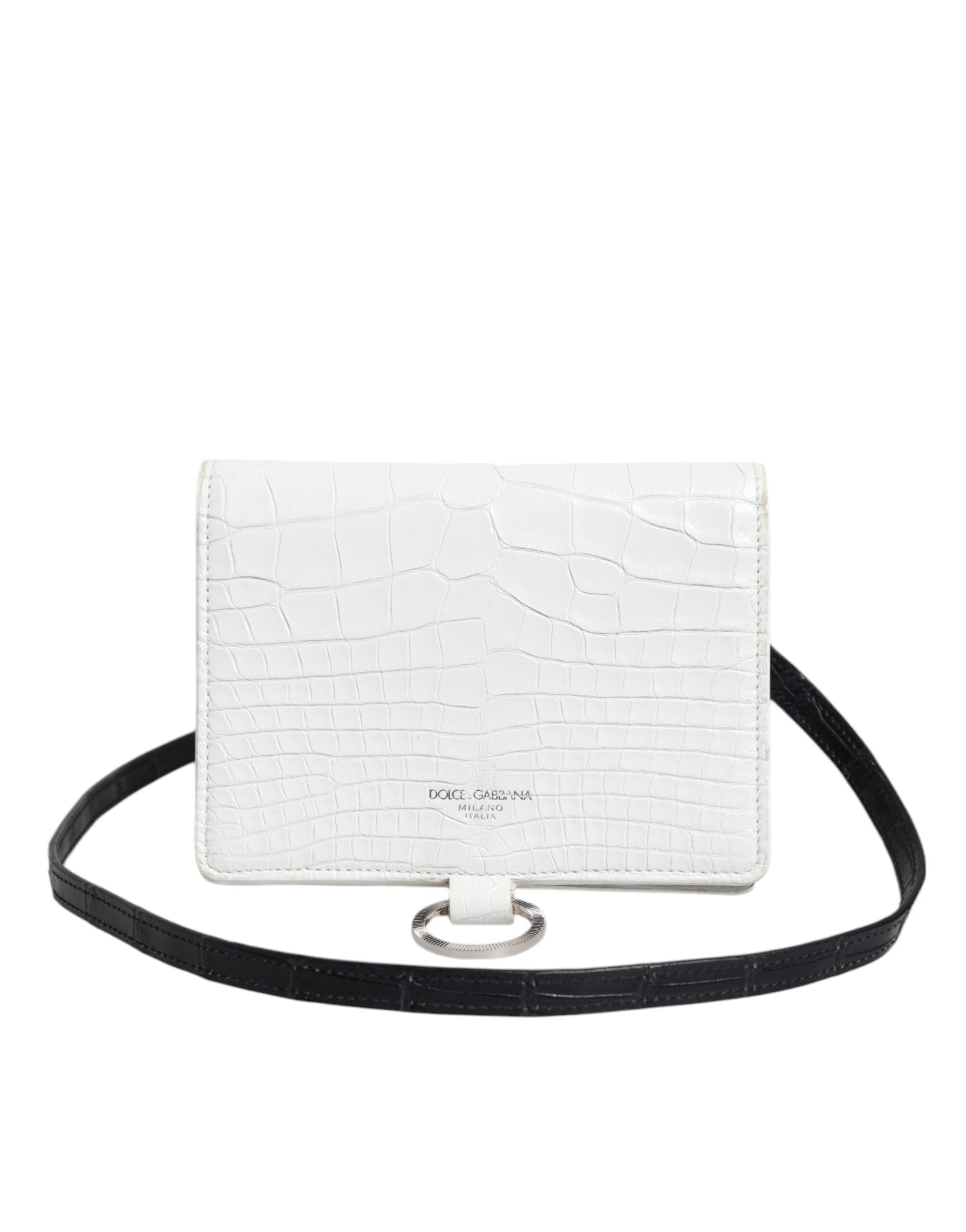 Dolce &amp; Gabbana Hvid Blå Læder Bifold Crossbody Sling Pung